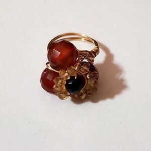 Carnelian Wire Wrapped 6.5 Chic Gold and Red Ring. New
